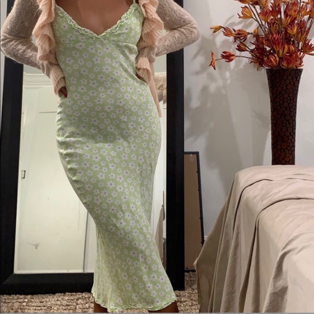 With Jean Olive Maxi / Midi Green Floral Dress